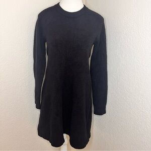 ALEXANDER WANG Black Crew Neck Fluffy A-Line Mini Sweater Dress‎ Size Small
